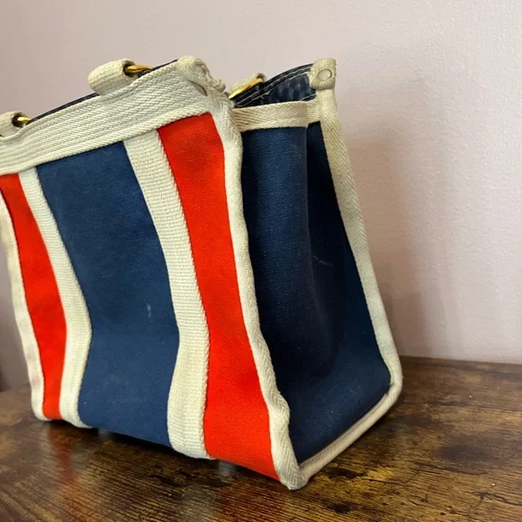 Vintage Colorblock Canvas Tote Bag Red, White, and Blue- Made in Japan - Picture 5 of 11